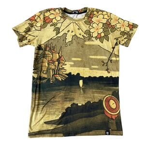 Hoodie Lab Japanese Style Graphic T-shirt Men M Yellow Black All Over Print Tee